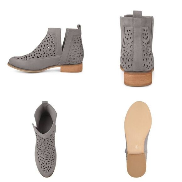 NEW Journee Collection Faux Suede Geometric Laser Cut Side Split Booties Size 7 - Picture 2 of 12